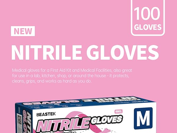 Beastek Medical Nitrile Exam gloves disposable glove Pink series 100 pcs