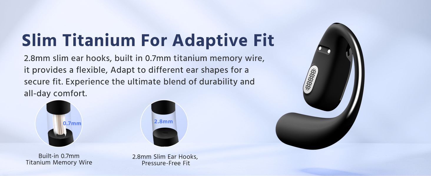 2.8mm Slim ear hookds, built in 0.7mm titanium for Adaptive Fit