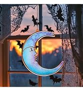 MUMTOP Purple Moon Stained Glass Suncatcher - Halloween Stained Glass Window Hanging, Ramadan Han...