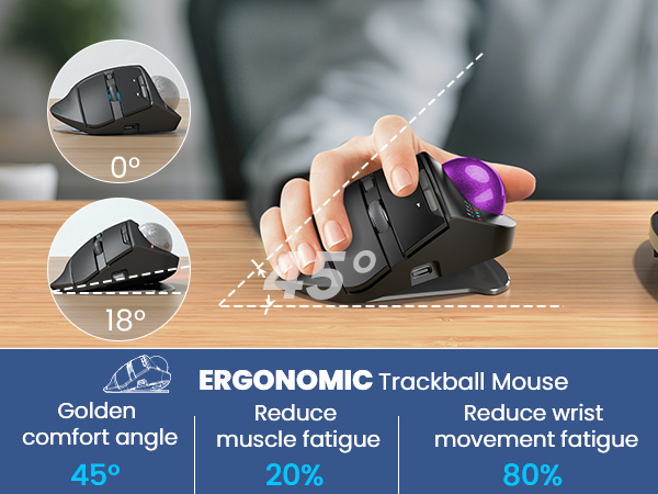 Wireless Trackball Mouse, Ergonomic Bluetooth Rechargeable Computer Mouse-Purple Ball