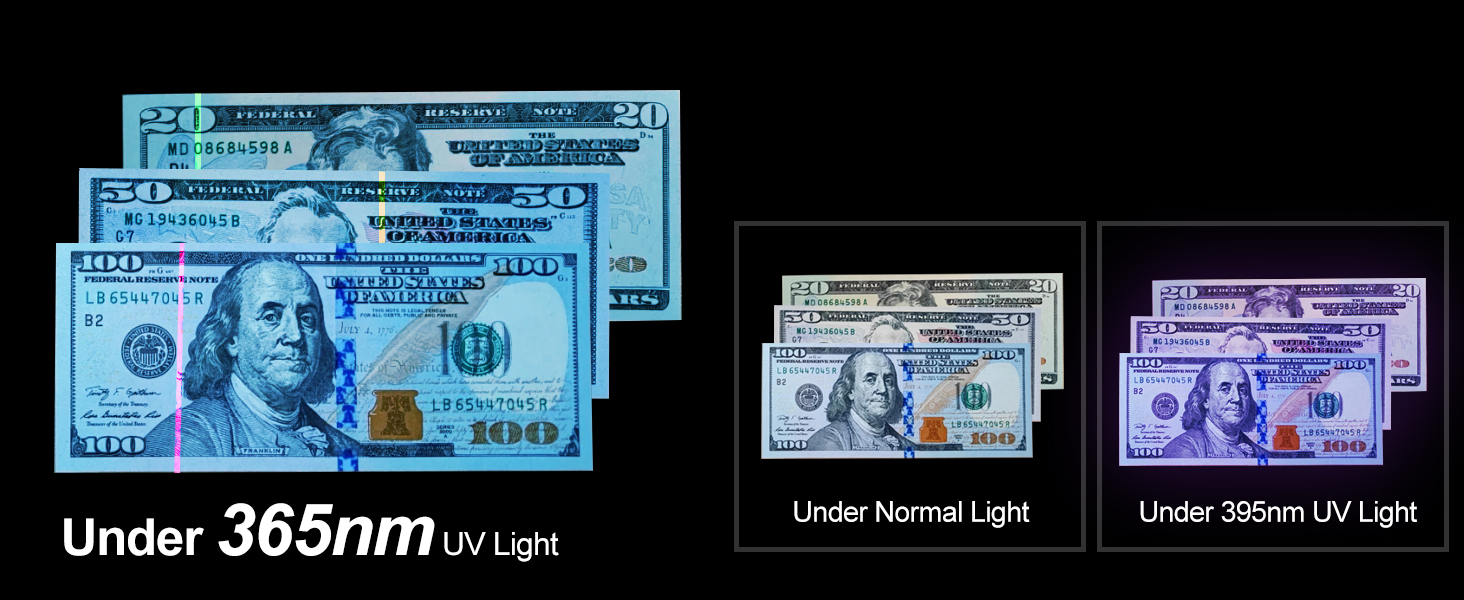 Ultraviolet flashlight for identifying counterfeit money