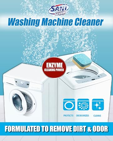 Sani 360 washing machine box with a picture of a clean washing machine