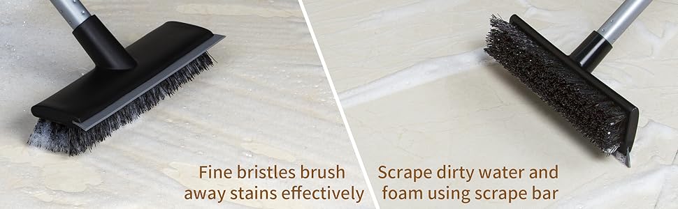 MR.SIGA Floor Scrub Brush with Long Handle, 2 in 1 Floor Scrubber and Squeegee