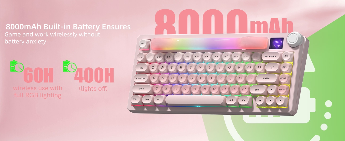 75% Wireless Mechanical Keyboard with Screen and Knob, Pink Cat Creamy Bluetooth Gaming Keyboard