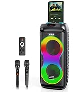 HUABAO Bluetooth Karaoke Speaker with 2 Wireless Microphones – 40W Portable PA System with LED Li...
