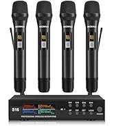 MICNAUX Wireless Microphone System, Pro 4 Channel UHF Mics Set with Metal Cordless Handheld Mics ...
