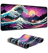 Simpkeely Japanese Sea Wave Mouse Pad, Blacklight Kanagawa Waterproof Gaming Extended Large Desk ...