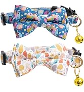 2 Pack Cotton Designer Breakaway Cats Collar with Bow Tie and Bell Marine Theme Cat Collars for G...