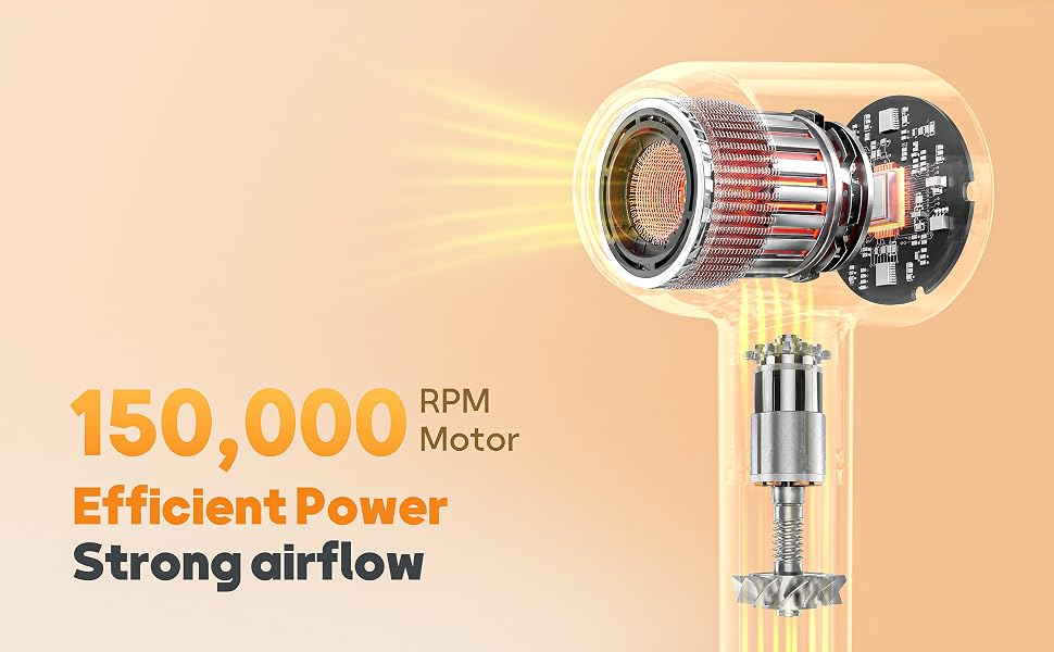 Cutaway view of the BURKANIX hair dryer's internal motor, highlighting powerful airflow.