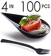 DLux 100 4-in Tear Drop Mini Appetizer Plates with Forks,Reusable Black Plastic Spoons - Desserts...