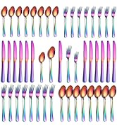 PHILIPALA 40 Piece Rainbow Silverware Set, Stainless Steel Flatware Set for 8 Colorful Cutlery Ut...