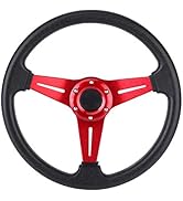 Qiilu 14" Steering Wheel, Drifting Deep Dish Racing Steering Wheel 14 inch/350mm 6 Bolts Grip wit...