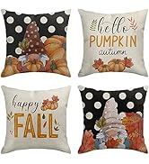 Bayson Set of 4 Fall Gnomes Throw Pillow Covers Farmhouse Pumpkin Maple Leaves Autumn Thanksgivin...