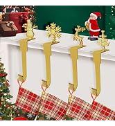 Bnqoe 4 Pack Christmas Stockings Holder, Gold Fireplace Stocking Hanger Stocking Hooks for Mantle...