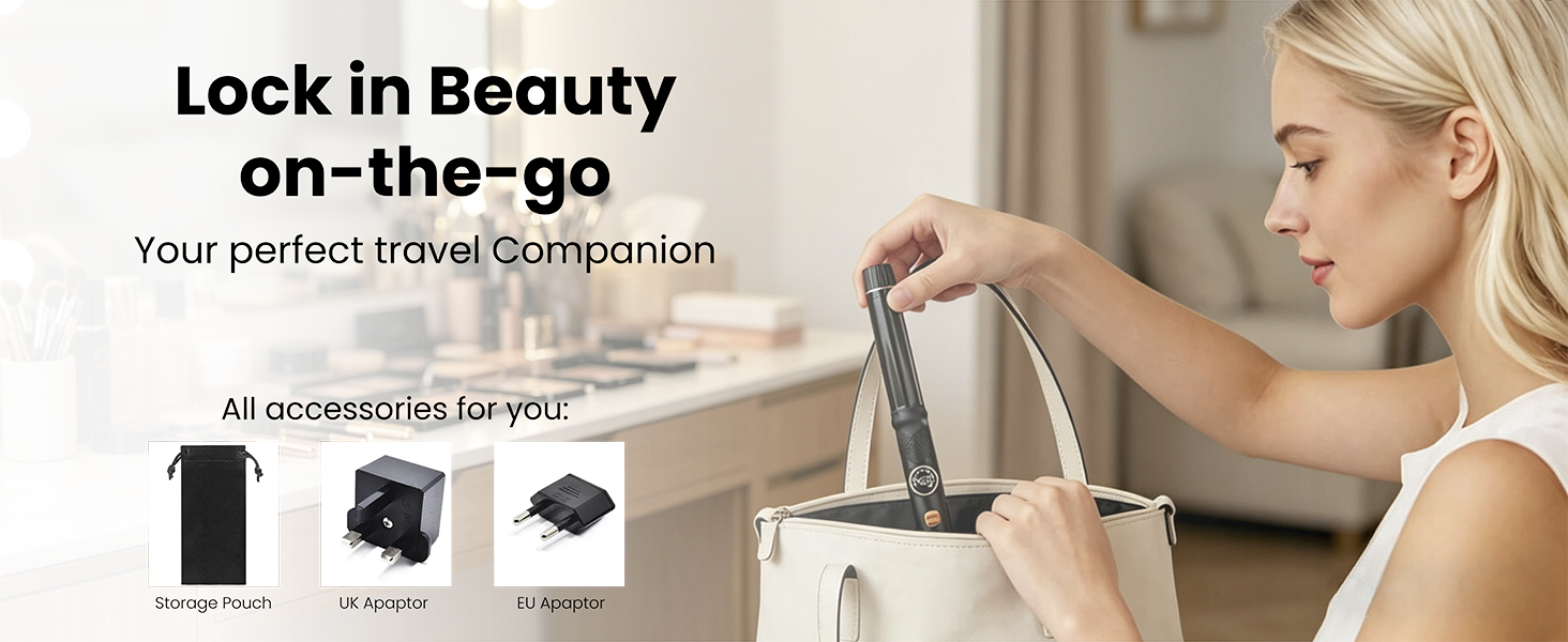 lock in beauty on the go, your travel companion with pouch, UK,EU adapter