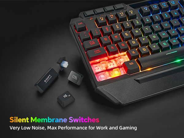 Silent Gaming Keyboard with silent membrane switches for work and gaming