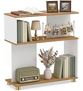 Giantex 3-Tier Geometric Bookshelf, S Shaped Bookcase with Open Storage Shelves, Adjustable Feet ...