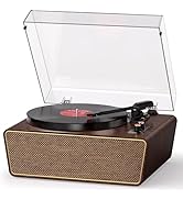 MANGOSTAN Vinyl Record Player Bluetooth Turntable with 4 Built-in Speakers, 3-Speed Belt-Driven V...