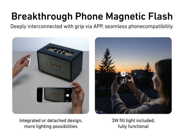 magnetic phone camera grip with selfie light