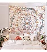 Simpkeely Mandala Floral Medallion Tapestry, Sketched Flower Plant Boho Wall Hanging, Bohemian Hi...