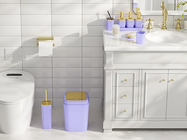 bathroom accessories set with trash can