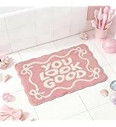 Shovagy Pink Bow You Look Good Bath Mat Scalloped Bow Bathroom Rugs Cute Tufted Extra Soft Water ...