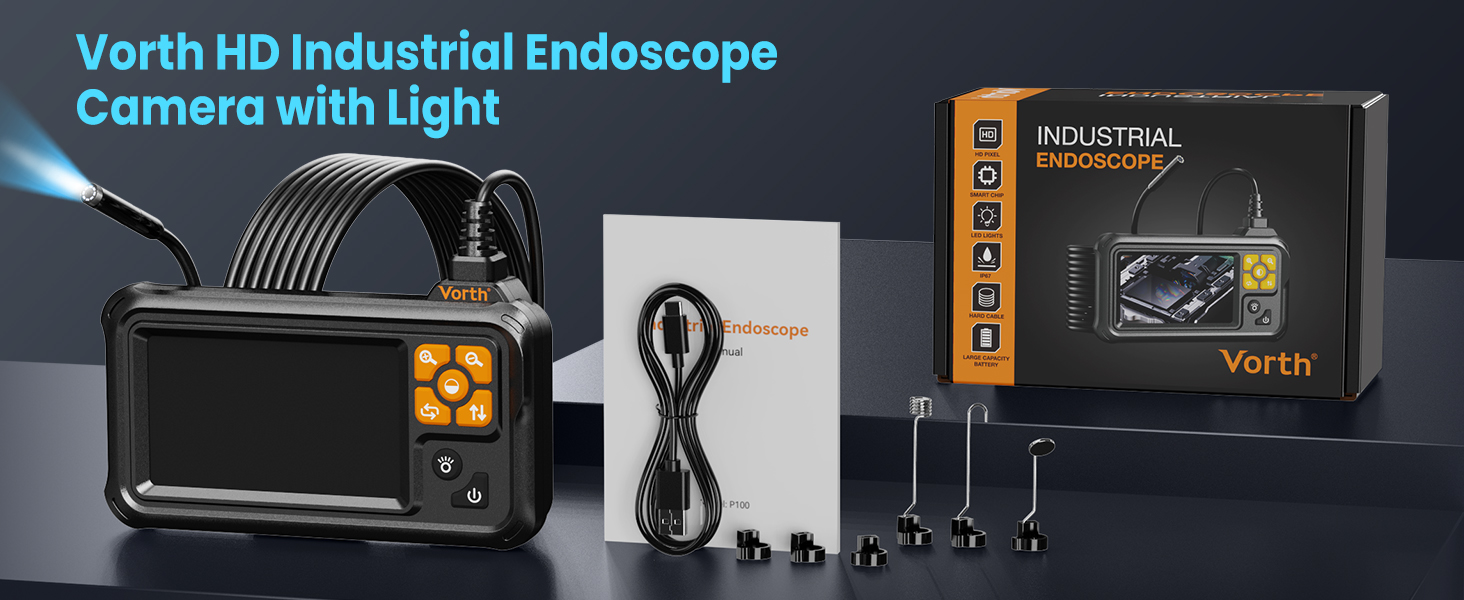Vorth Endoscope Camera with Light, 4.3&amp;#34; IPS Screen 1080P Borescope Tools with 8 LED Lights