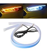 Car LED Strip Lights, 2Pcs 24 Inch Flexible LED Headlight Strips Dual Color White Turn Signal Yel...
