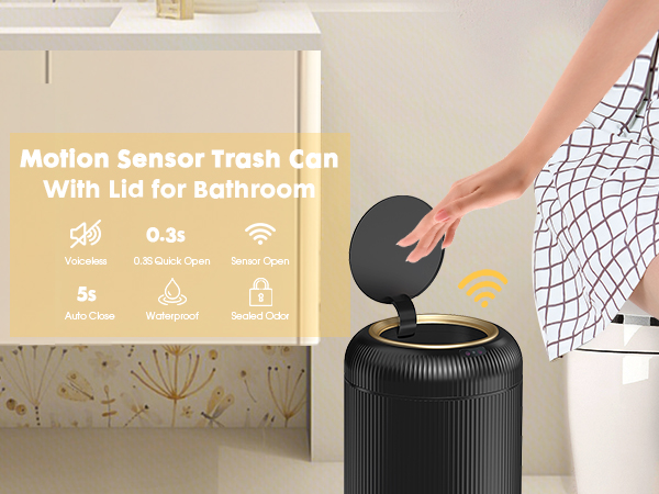black bathroom trash can