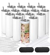 D·S 16 Pack Sublimation Tumblers 20 oz Skinny Stainless Steel Insulated Straight Sublimation Tumb...