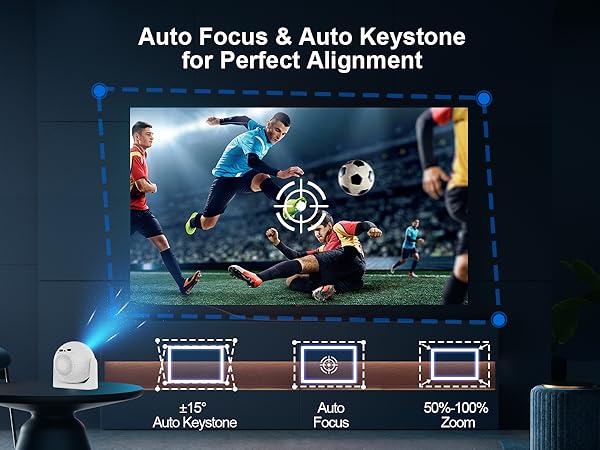 [Auto Focus &amp;amp; Auto Keystone] Mini Portable Projector with WiFi and Bluetooth