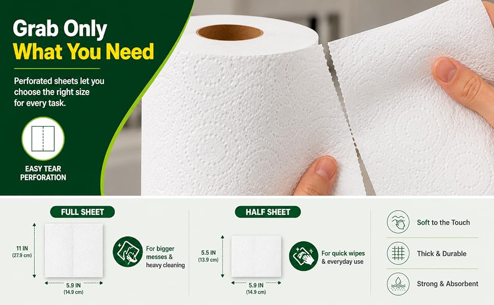 Ultra Strong Paper Towels – 12 Regular Rolls with Split Sheets