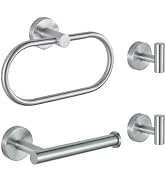 Bathroom Hardware Set Includes Towel Ring, Toilet Paper Holder and 2 Towel Hooks, SUS304 Stainles...