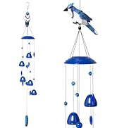 Gardenvy Blue Jay Bird Wind Chimes with Bells, Blue Jay Figurine Chimes for Garden Backyard Churc...