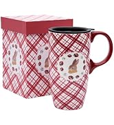 Topadorn Ceramic Coffee Travel Mug with Gift Box, 17 Oz Cute Bunny Tea Cup with Handle and Spill ...