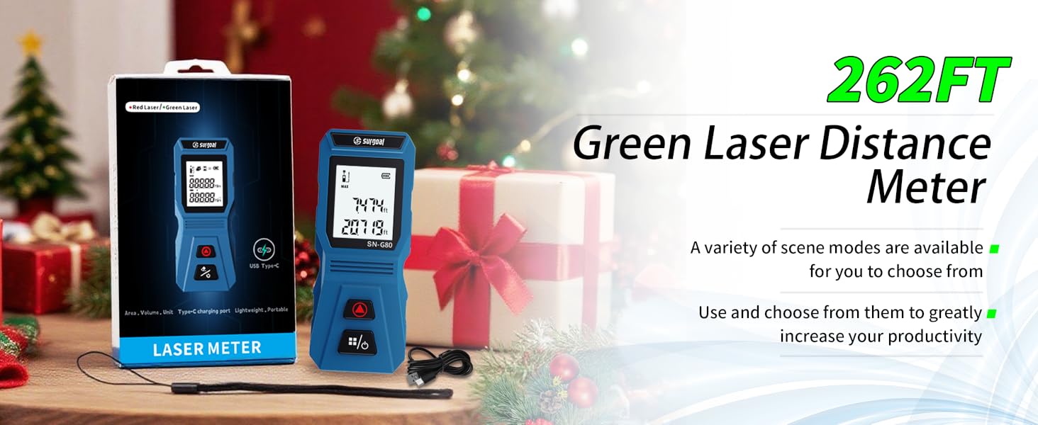 green laser distance meter with multiple measurement modes for portable and accurate