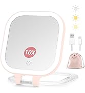 DESCHEN Rechargeable Travel Makeup Vanity Mirror with Lights and Magnification, 7" Portable 1X/10...