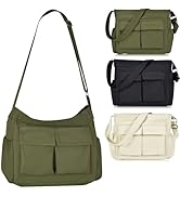 CAAORDKSO Canvas Messenger Bag Large Hobo Crossbody Bag with Multiple Pockets, Vintage Messenger ...