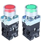 DMWD 2PCS 22MM Momentary Lighted Push Button Switch Start Stop Switch Metal Head XB2 110VAC 1NC1N...