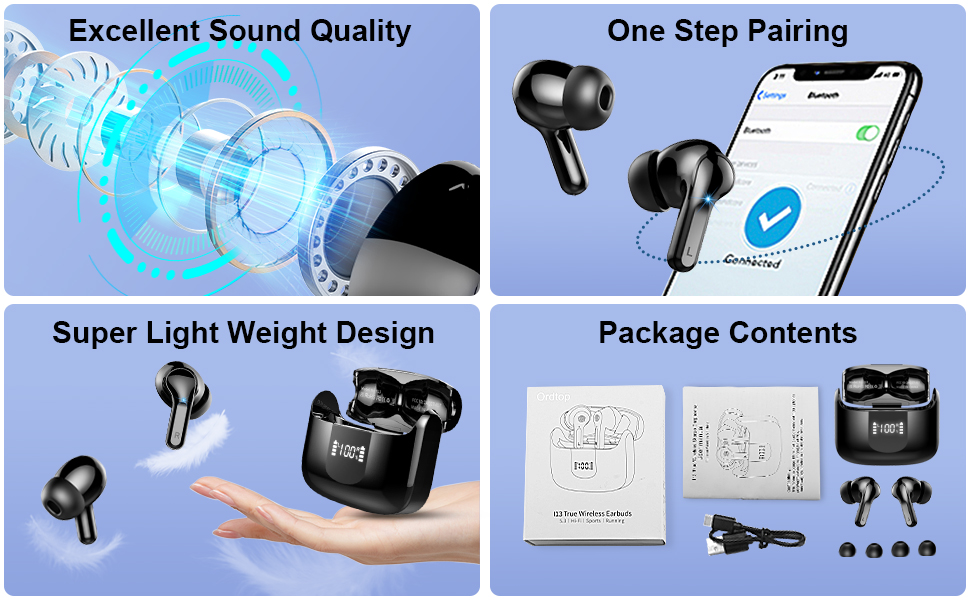 Wireless Earbud Bluetooth Headphones Noise Cancelling Ear Buds