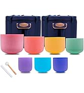 SOLSHINE Set of 7 Colored Crystal Singing Bowl 6''-12'' For Meditation Sound Healing with 2 Trave...