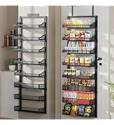 POKIPO 8-Tier Over the Door Pantry Organizer, Large Metal Door Spice Rack with Adjustable Basket,...