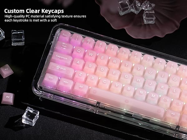 Keycaps Jelly Pink, Clear Cute Keycaps, Transparent Custom Cherry Profile Keyboard Key Cap