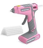 WORKPRO Pink Cordless Hot Melt Glue Gun, 7.2V Rechargeable Fast Preheating Glue Gun Kit with 20 P...