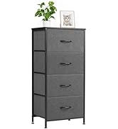 Accver Nightstand with 4 Fabric Drawers, 37.4" H Tall Narrow Bedside Table with Wooden Top Steel ...