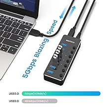 RSHTECH powered USB 3.0 data hub with 5v adapter