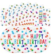HFBOBP 50PCS Birthday Plates and Napkins Party Decorations, 7inch Colorful Dots Happy Birthday De...