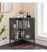 VECELO Corner Cabinet/Table, 3-Tier Shelves with Protection Door, Metal Frame Storage Shelf Organ...