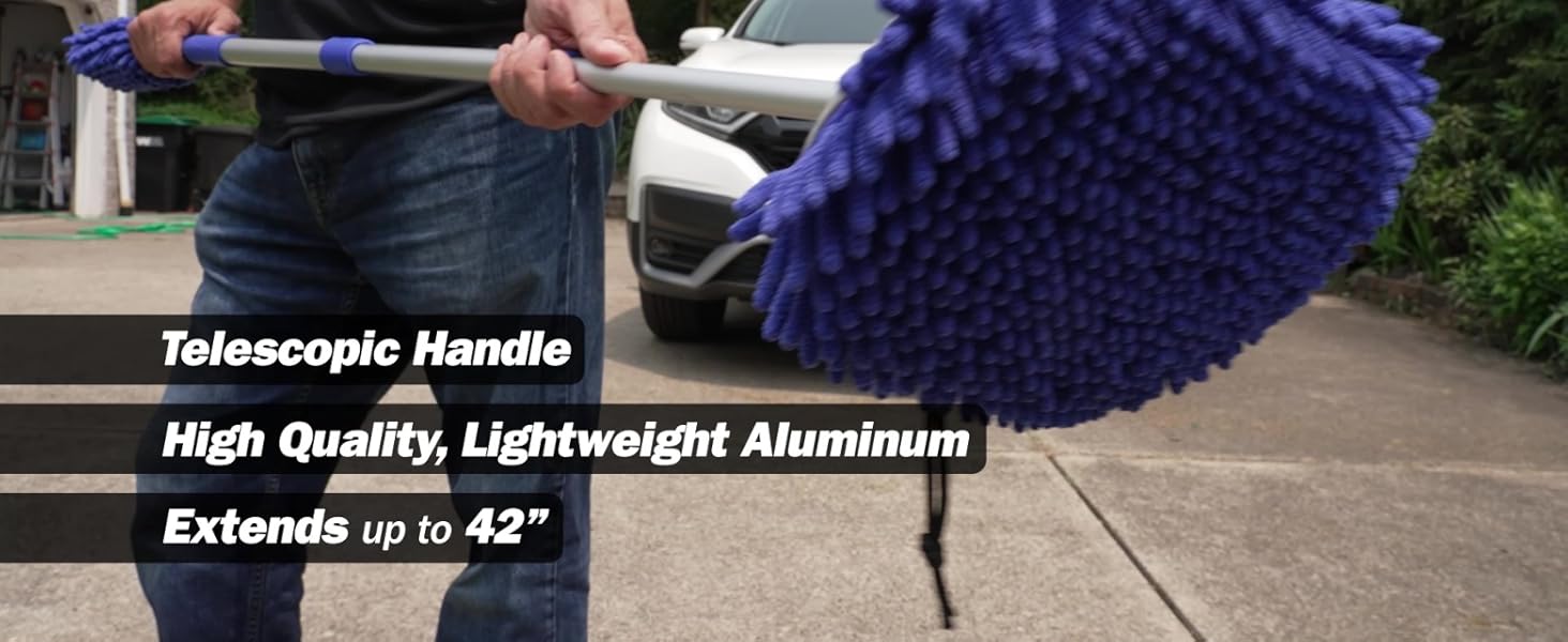 Auto Shine XL has a 42 inch telescopic handle | tiene un mango telescópico de 42 pulgadas