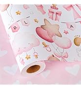 MAYPLUSS Pink Baby Wrapping Paper, Kid Gift Wrapping Papers, Adorable Pink Bear, Cloud, Balloon a...